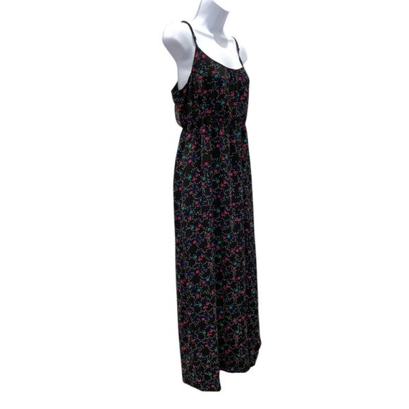 I love Ronson Black Chiffon Lines Maxi Dress Size Large Multi Heart Design - Picture 7 of 11